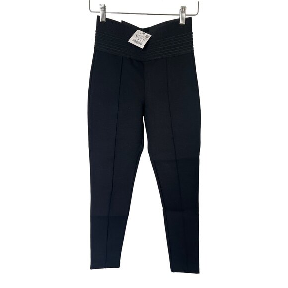Zara Black High-Rise Leggings Wide Waist Band Seam Detail - Picture 1 of 4